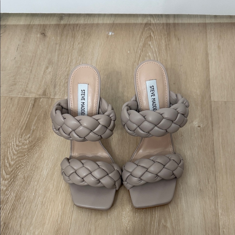 Steve Madden Braided Double-Strap Heeled Sandals in Taupe
